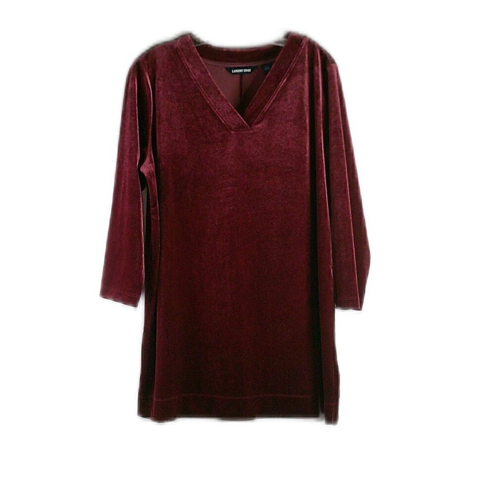 Land's End - V-Neck Long Sleeve Velour Dress - Size Large